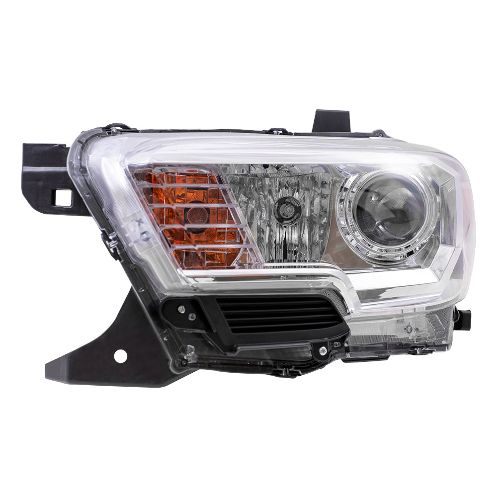 Brock Aftermarket Replacement Driver Left Halogen Combination Headlight Assembly Without LED Daytime Running Light Compatible With 2019-2023 Toyota Tacoma With Fog Lights