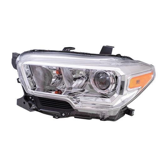 Brock Aftermarket Replacement Driver Left Halogen Combination Headlight Assembly Without LED Daytime Running Light Compatible With 2019-2021 Toyota Tacoma Without Fog Lights