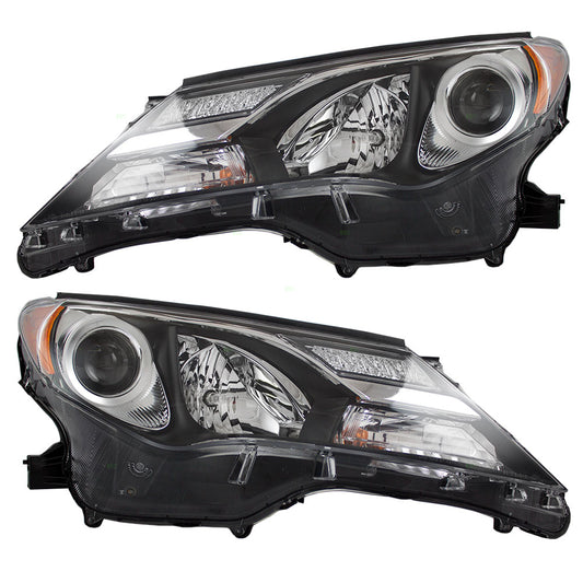 Brock Replacement Pair Set Combination Halogen Headlights Headlamps Compatible with 13-15 RAV4 81150-0R042 81110-0R042