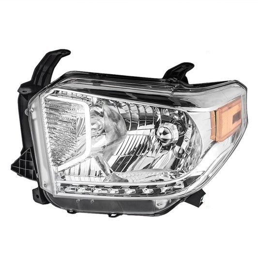 Brock Replacement Drivers Halogen Combination Headlight Headlamp w/ Chrome Bezel Compatible with 14-17 Tundra 81150-0C081