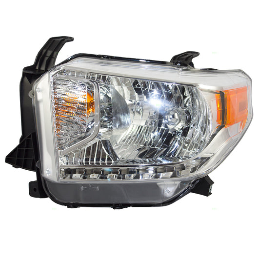 Brock Replacement Drivers Halogen Combination Headlight Headlamp w/ Chrome Bezel Compatible with 14-17 Tundra w/ Power Leveling 81150-0C091