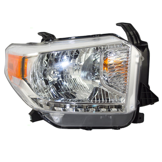 Brock Replacement Passengers Halogen Combination Headlight Headlamp w/ Chrome Bezel Compatible with 14-17 Tundra w/ Power Leveling 81110-0C091