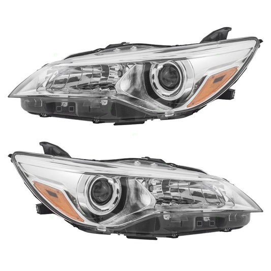 Brock Replacement Driver and Passenger Halogen Headlights Headlamps Chrome Housing Compatible with Camry & Hybrid 81150-06D90 81110-06D90