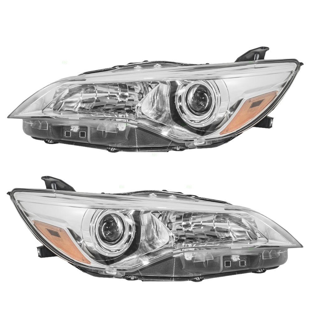 Brock Replacement Driver and Passenger Halogen Headlights Headlamps with Black Housing Compatible with Camry & Hybrid 81150-06E10 81110-06E10