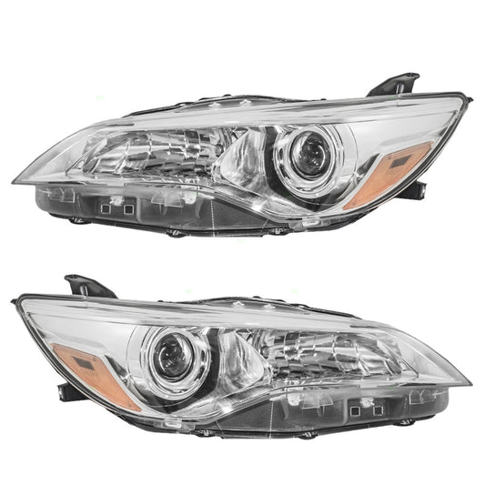 Brock Replacement Driver and Passenger Halogen Headlights Headlamps with Black Housing Compatible with Camry & Hybrid 81150-06E10 81110-06E10