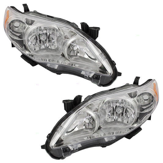 Brock Replacement Pair Set Headlights Headlamps w/ Chrome Housing Units Compatible with Corolla 81170-12F10 81130-12F10