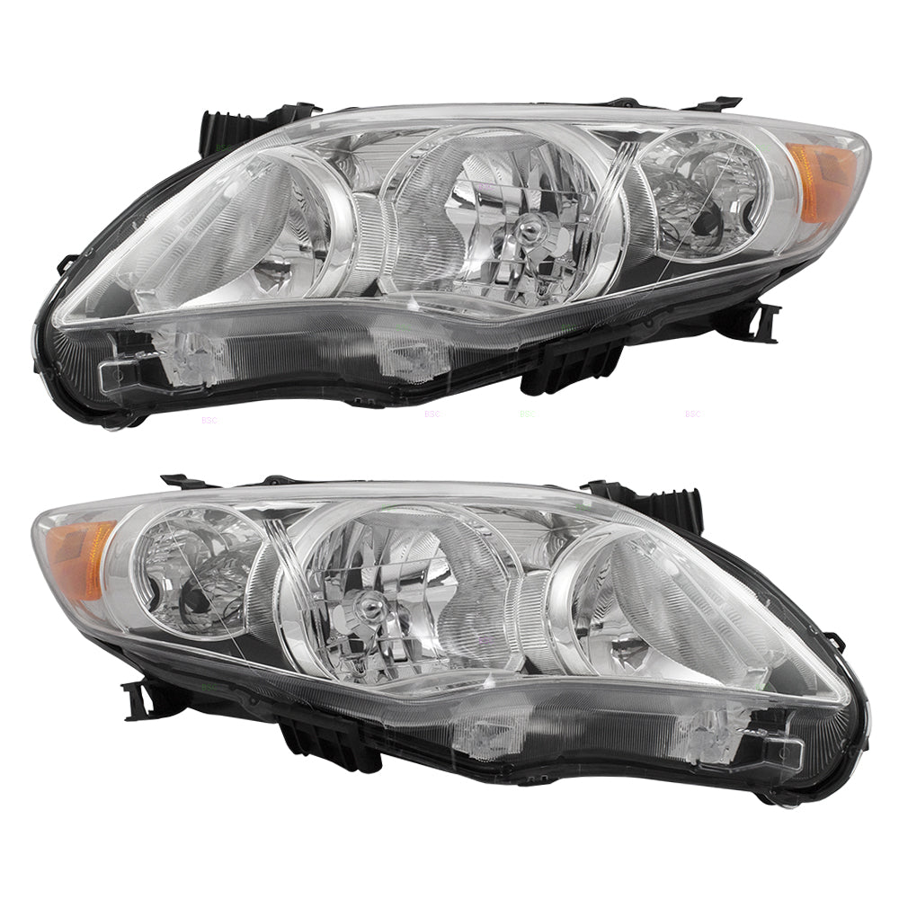 Brock Replacement Pair Set Headlights Headlamps w/ Chrome Housing Units Compatible with Corolla 81170-12F10 81130-12F10