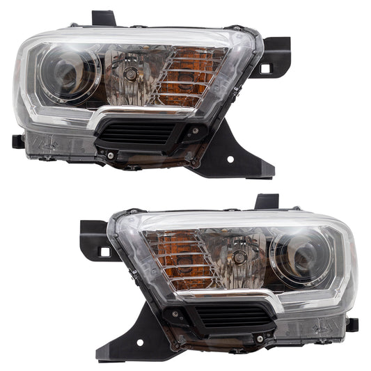 Brock Aftermarket Replacement Driver Left Passenger Right Halogen Combination Headlight Assembly With LED Daytime Running Light Set Compatible With 2016-2023 Toyota Tacoma With Halogen Fog Lights