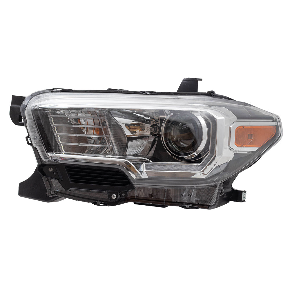 Brock Aftermarket Replacement Driver Left Halogen Combination Headlight Assembly With LED Daytime Running Light Compatible With 2016-2023 Toyota Tacoma With Halogen Fog Lights