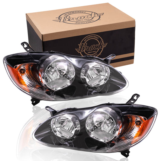 Brock Replacement Driver and Passenger Side Halogen Combination Headlight Assemblies with Smoked Bezel Set Compatible with 05-08 Corolla NORTH AMERICAN BUILT