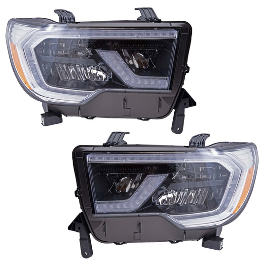 Brock 6221-0195LR Driver Left Passenger Right LED Headlight Assembly Set Compatible with 2018-2022 Toyota Sequoia Platinum