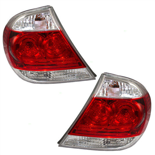 Brock Replacement Driver and Passenger Taillights with Chrome Bezel Trim Compatible with 05-06 Camry 8156006220 8155006210