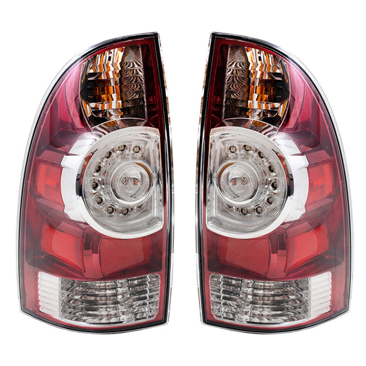 Brock Replacement Driver and Passenger Tail Lights w/ LED Center Lens Compatible with 2005-2015 Tacoma Pickup Truck 8156004160 8155004160