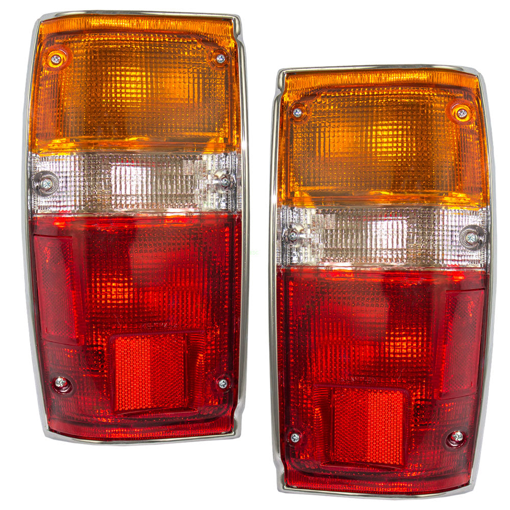 Brock Replacement Driver and Passenger Taillights Tail Lamps w/ Chrome Trim Compatible with 84-89 Pickup Truck SUV 8156089150 8155089150