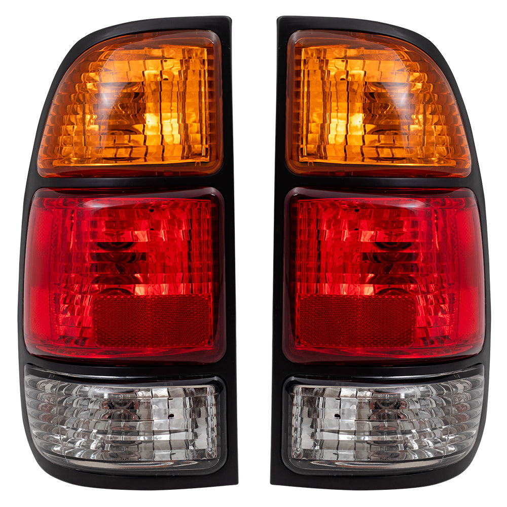 Brock Replacement Driver and Passenger Taillights Tail Lamps with Amber-Red-Clear Lens Compatible with 2000-2006 Tundra Pickup Truck 815610C010 815510C010