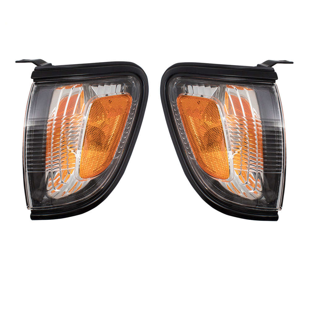 Brock Replacement Pair Set Park Signal Corner Marker Lights w/ Black Trim Compatible with 2001-2004 Tacoma Pickup Truck 8162004090C0 8161004090C0