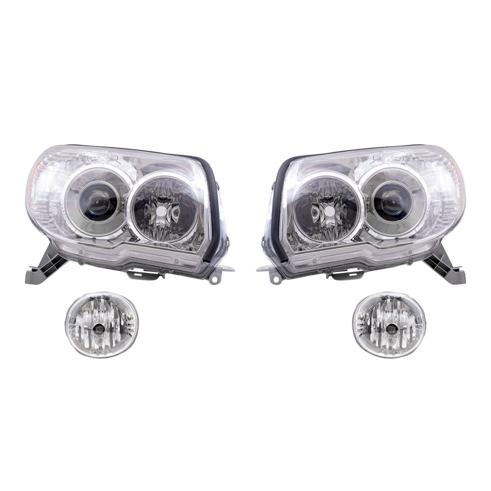 Brock Replacement Driver and Passenger Side Halogen Combination Headlights with Chrome Bezel and Fog Lights 4 Piece Set Comaptible with 2006-2009 4Runner Limted/SR5