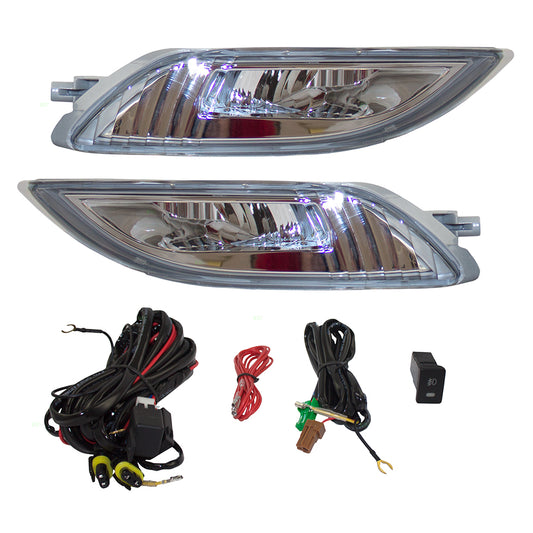 Brock Replacement Pair Set LED Fog Lights Clear Lenses w/ Bulb, Bezels Wiring & Switch Kit Compatible with 2006-2010 Sienna Van