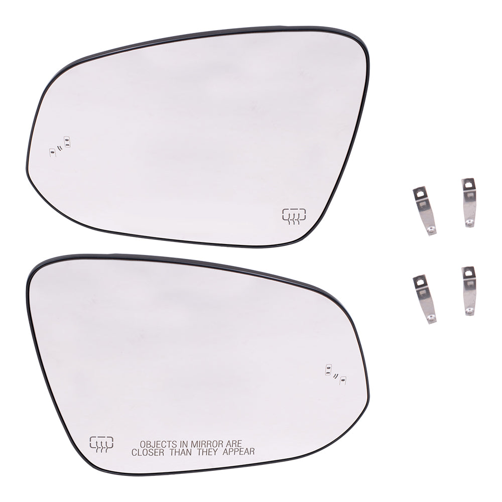 Brock Aftermarket Replacement Driver Left Passenger Right Mirror Glass and Base Set with Blind Spot Detection Compatible with 2014-2019 Toyota Highlander