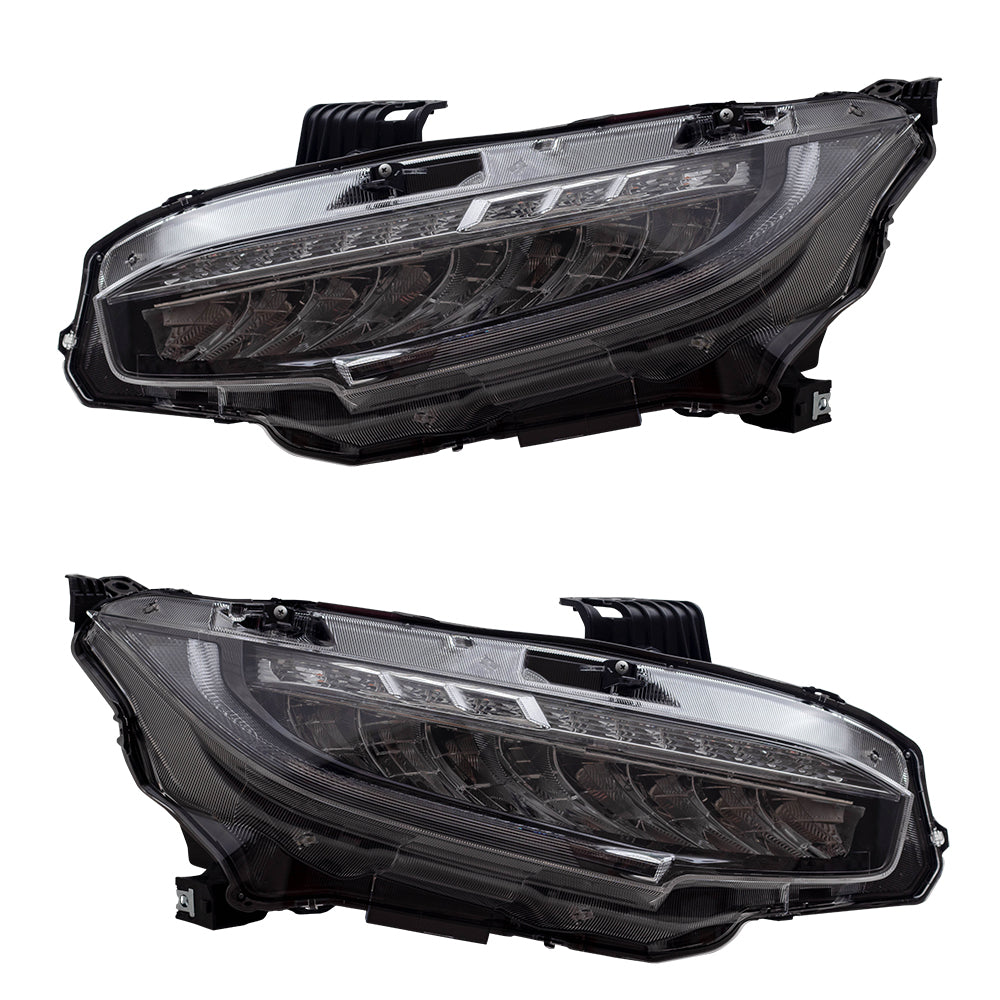 Brock Replacement Pair LED Headlights Compatible with 16-19 Civic