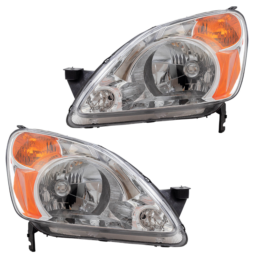 Brock Replacement Driver and Passenger Headlights Headlamps Compatible with 2002-2004 CR-V 33151S9AA01 33101S9AA01