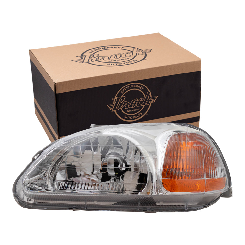 Brock Replacement Drivers Halogen Headlight Compatible with 1996-1998 Civic 33151-S01-305