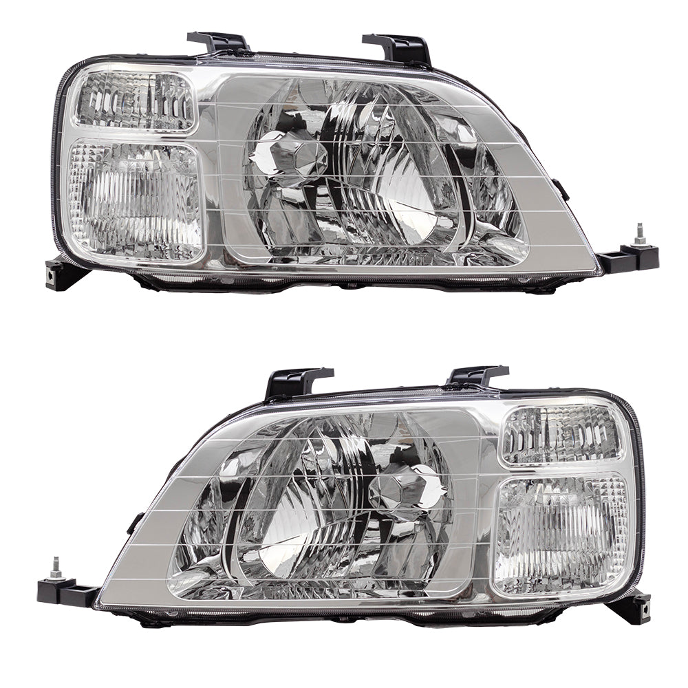 Brock Replacement Driver and Passenger Headlights Headlamps Compatible with 1997-2001 CR-V 33151S10A01 33101S10A01