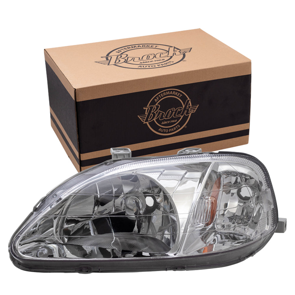 Brock Replacement Drivers Halogen Headlight Compatible with 1999-2000 Civic 33151S01A02