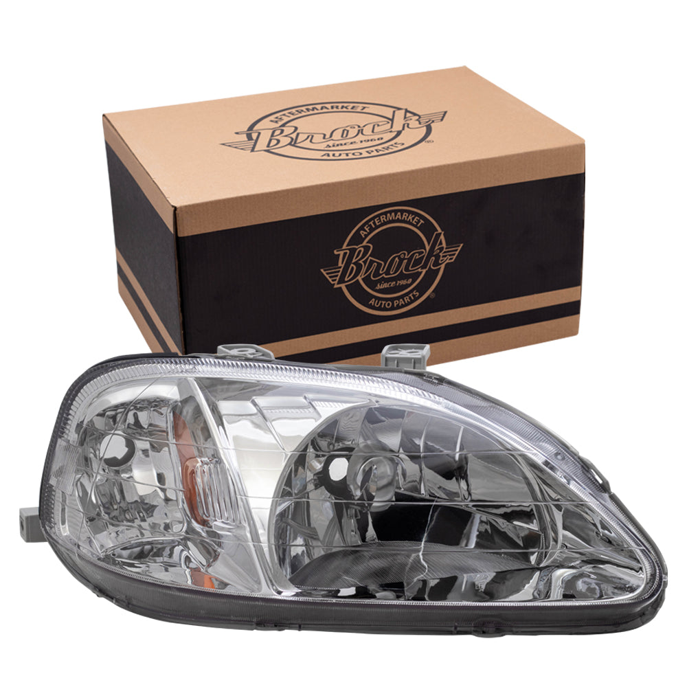 Brock Replacement Passengers Halogen Headlight Lens Compatible with 1999-2000 Civic 33101S01A02