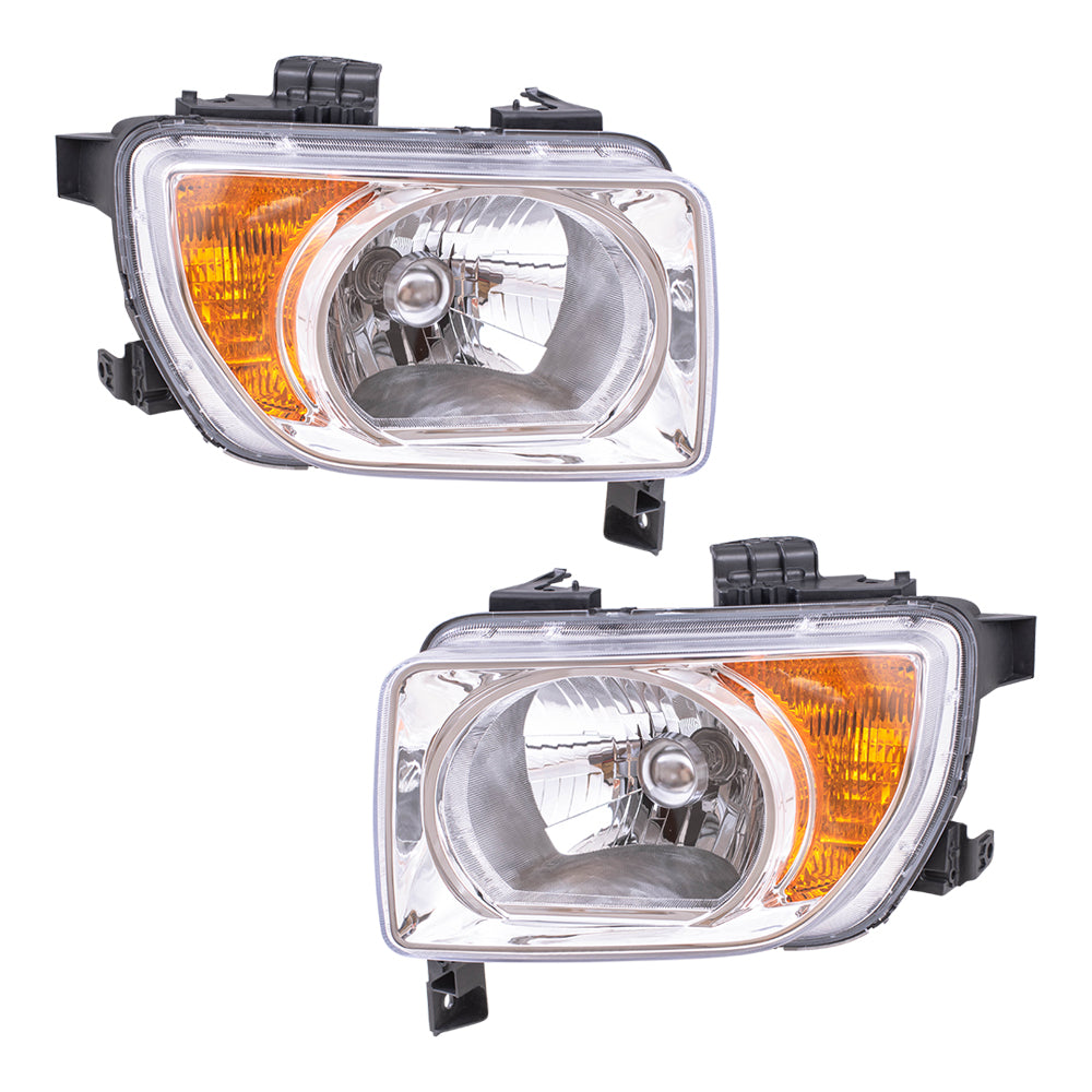 Brock Replacement Driver and Passenger Halogen Combination Headlights with Chrome Bezels Compatible with 2003-2008 Element EX LX 33151SCVA01 33101SCVA01