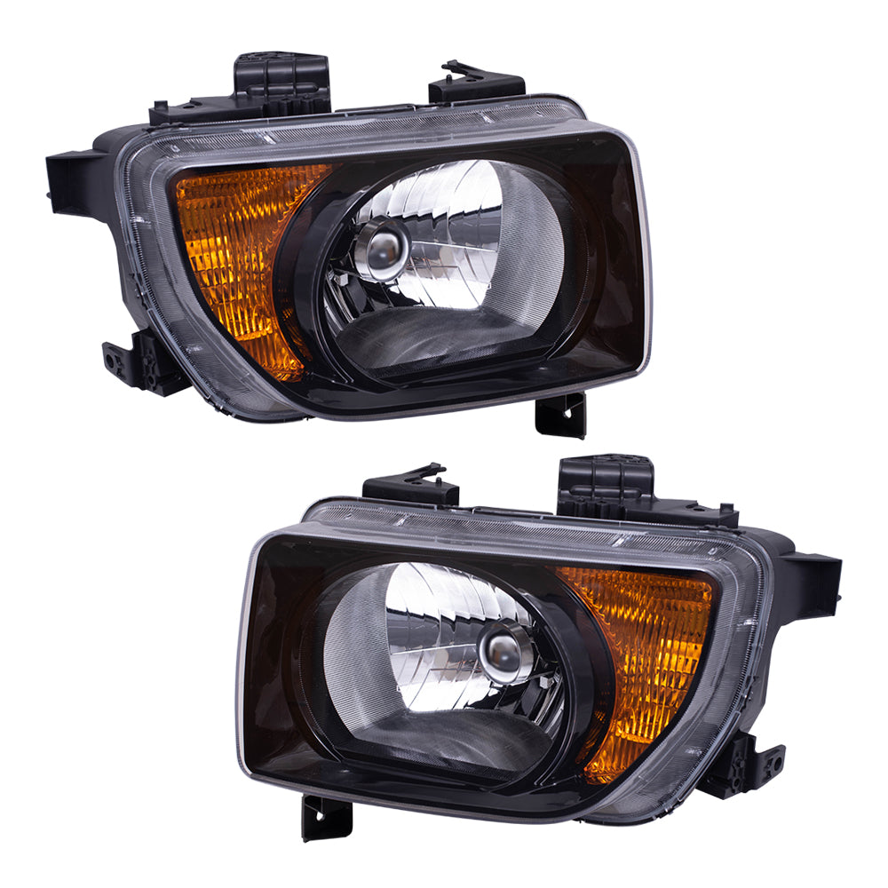 Brock Replacement Driver and Passenger Halogen Combinatin Headlights with Dark Bezels Compatible with 2003-2008 Element EX LX 33151SCVA21 33101SCVA21