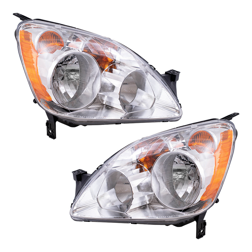 Brock Replacement Driver and Passenger Headlights Headlamps Compatible with 2005-2006 CR-V SUV 33151S9AA11 33101S9AA11