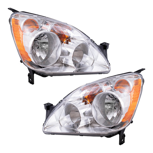 Brock Replacement Driver and Passenger Headlights Headlamps Compatible with 2005-2006 CR-V SUV 33151S9AA11 33101S9AA11