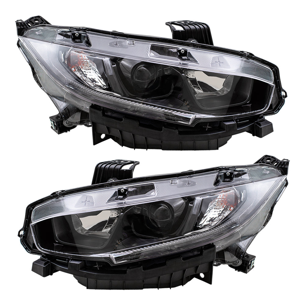 Brock Replacement Set Halogen Headlights with Black Bezel Compatible with 2019 2020 Civic