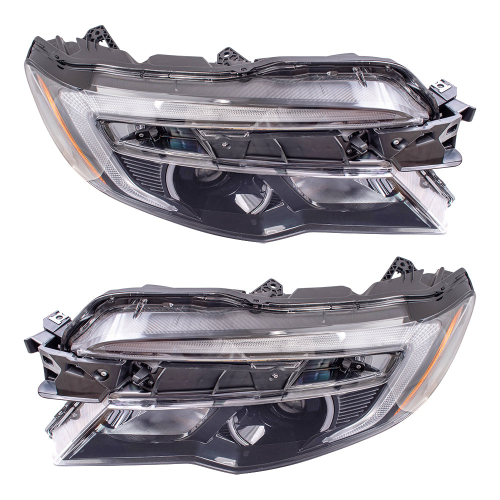 Brock Replacement Driver and Passenger Side Halogen Combination Headlight Assemblies w/ LED Daytime Running Lights Compatible with 16-20 Pilot