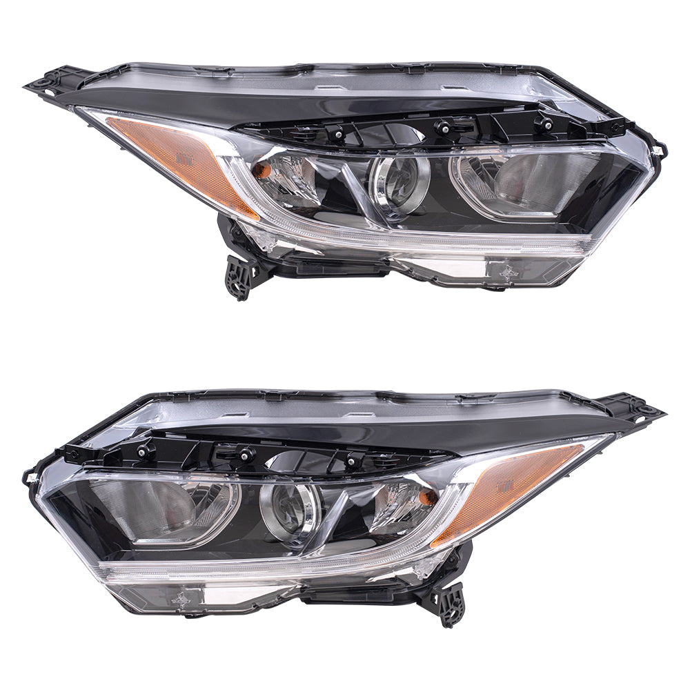 Brock Replacement Driver and Passenger Side Halogen Combination Headlight Assemblies Compatible with 19-22 HR-V