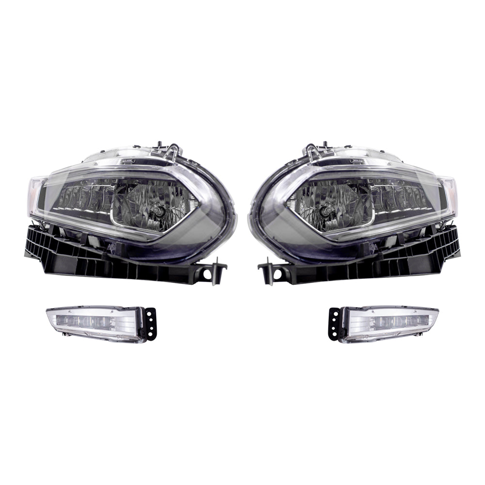 Brock Aftermarket Replacement Driver Left Passenger Right Halogen Combination Headlights & Fog Lights 4 Piece Set Compatible with 2018-2020 Honda Accord Sedan EXCEPT Touring Models