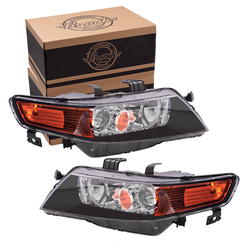 Brock Replacement Pair Set HID Headlights Headlamps w/ Black Housing Compatible with 04-05 TSX 33151SECA12 33101SECA12