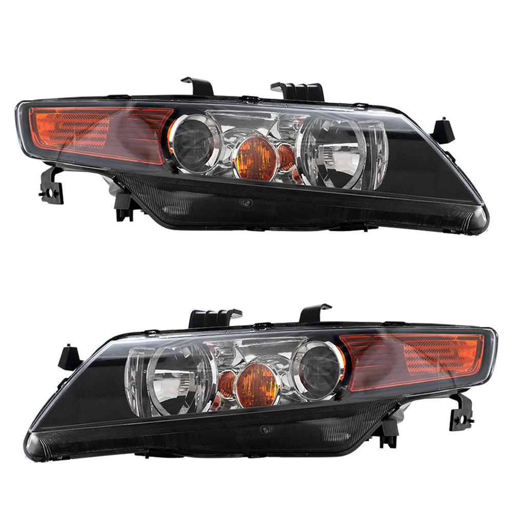 Brock Replacement Pair Set HID Headlights Headlamps w/ Black Housing Compatible with 04-05 TSX 33151SECA12 33101SECA12