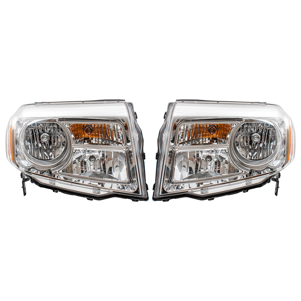 Brock Replacement Pair Set Halogen Combination Headlights Headlamps Replacement for 12-15 Pilot 33150SZAA11 33100SZAA11