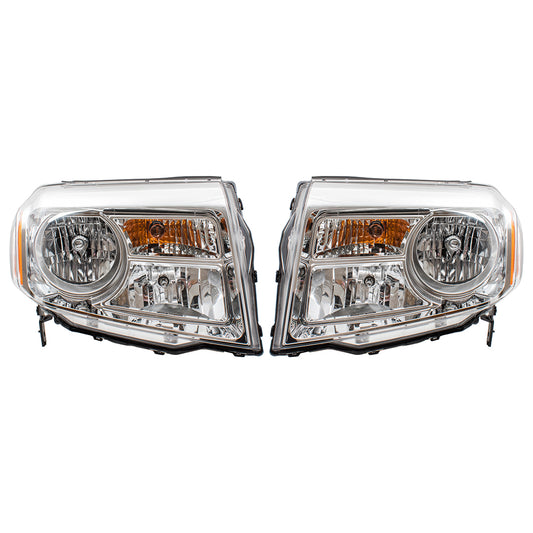 Brock Replacement Pair Set Halogen Combination Headlights Headlamps Replacement for 12-15 Pilot 33150SZAA11 33100SZAA11