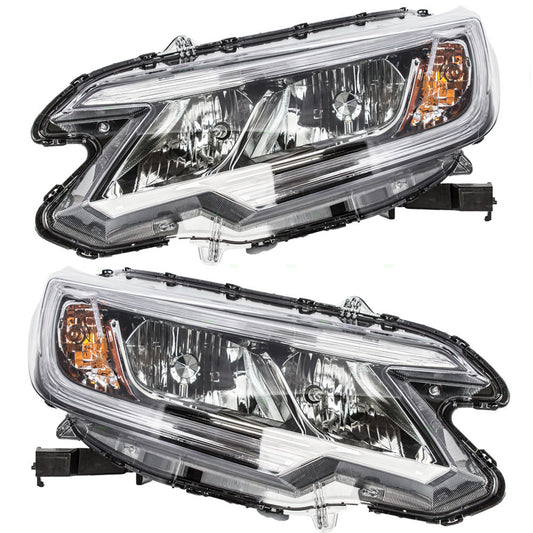 Brock Replacement Pair Set Halogen Combination Headlights Headlamps Compatible with CR-V 33150-T1W-A11 33100-T1W-A11