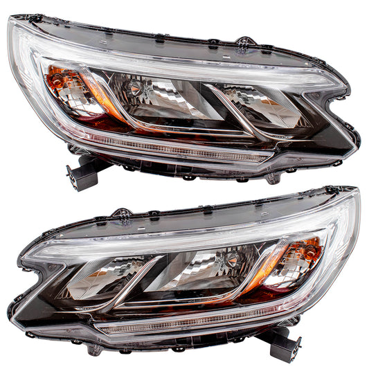 Brock Replacement Pair Halogen Combination Headlights Headlamp Set w/ LED Daytime Running Lights Compatible with 15-16 CR-V (EXCLUDING Projector Headlamps) 33150T1WA01 33100T1WA01