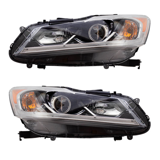 Brock Replacement Pair Halogen Headlights Compatible with 16-17 Accord Sedan