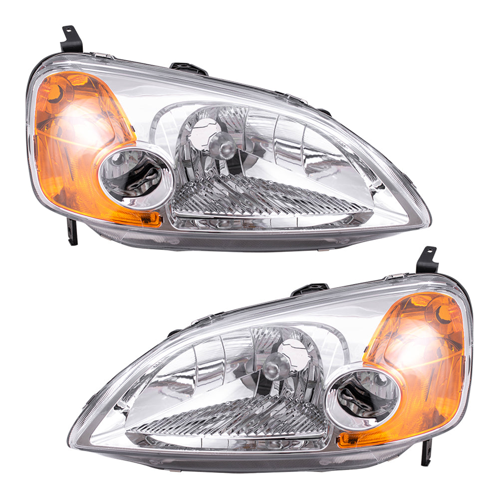 Brock Replacement Driver and Passenger Headlights Headlamps Compatible with Civic 33151-S5P-A01 33101-S5P-A01