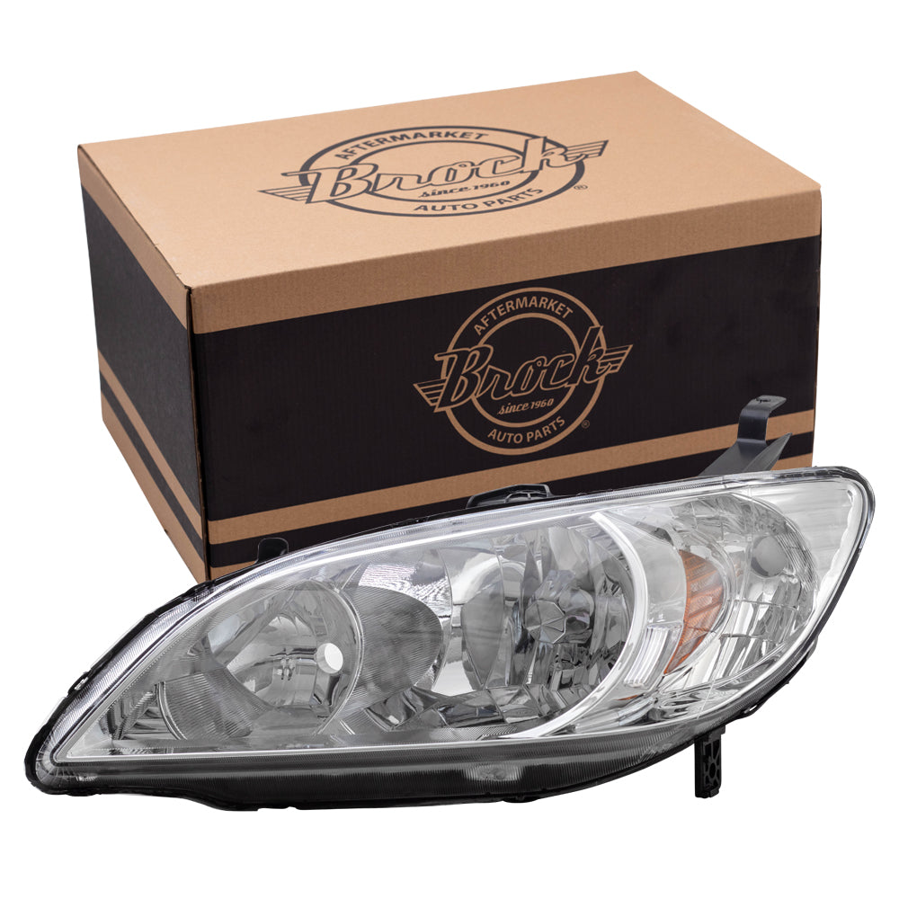 Brock Replacement Drivers Halogen Headlight Headlamp Compatible with 2004-2005 Civic 33151-S5A-A51