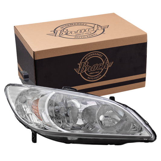 Brock Replacement Passengers Halogen Headlight Headlamp Compatible with 2004-2005 Civic 33101-S5A-A51