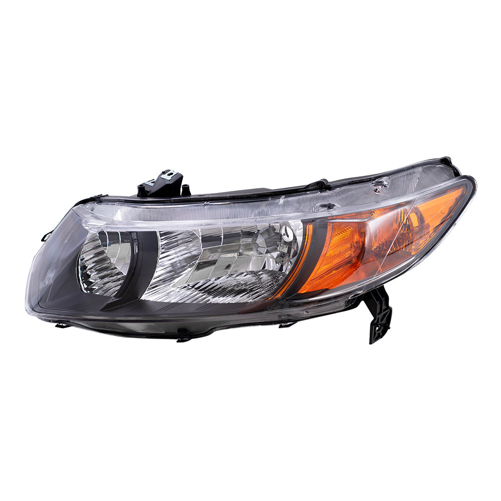 Brock Replacement Drivers Headlight Headlamp with Amber Park Lens and Black Bezel Compatible with Civic 33151SVAA01