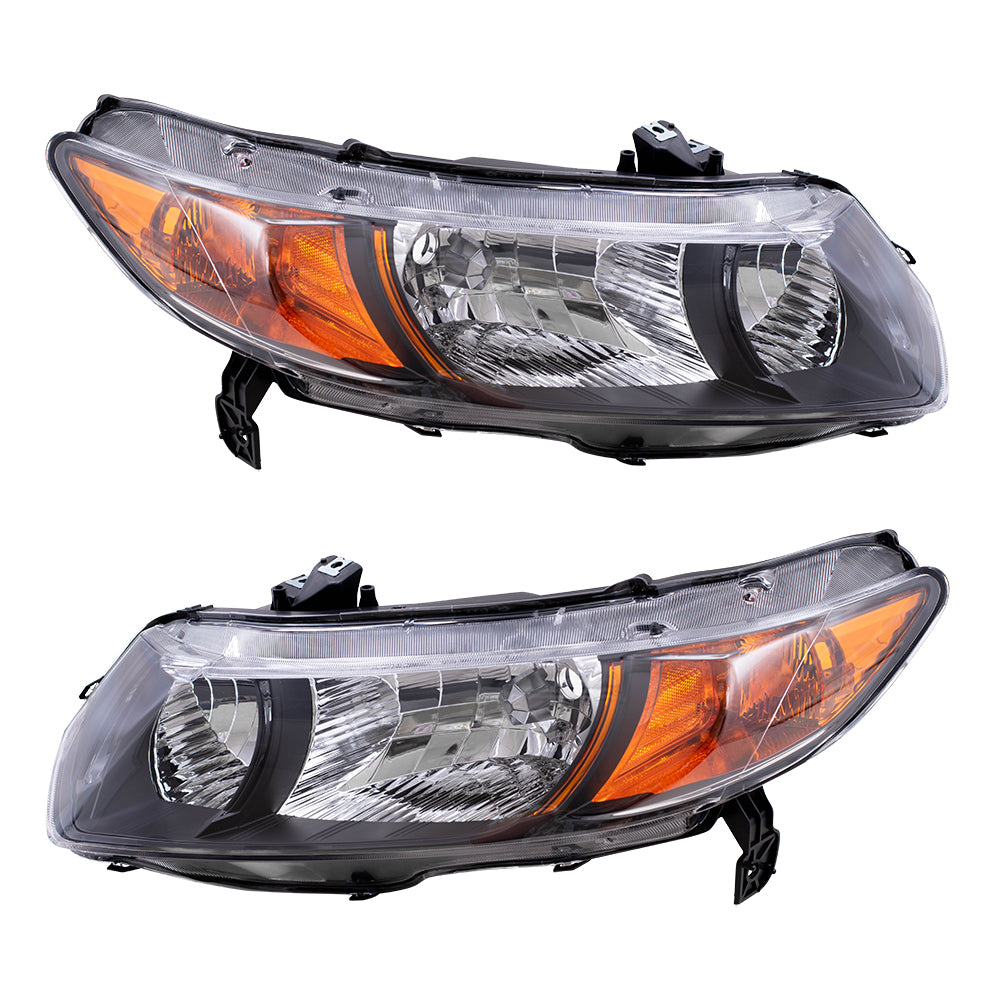 Brock Replacement Driver and Passenger Headlights Headlamps with Amber Park Lenses & Black Bezels Compatible with Civic 33151SVAA01 33101SVAA01