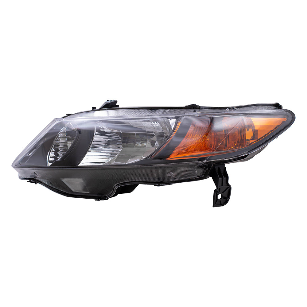 Brock Replacement Drivers Headlight Headlamp with Amber Park Lens and Black Bezel Compatible with Civic 33151SVAA01